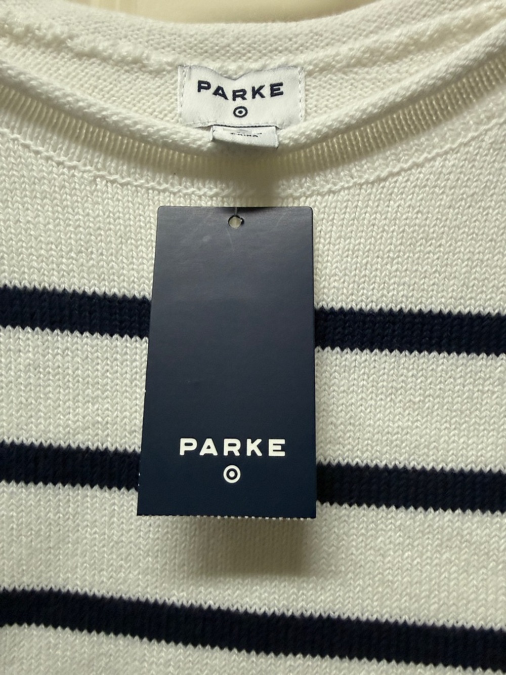 NWT TARGET x PARKE COLLAB White and Navy Striped Crewneck Sweater-medium - Picture 3 of 4